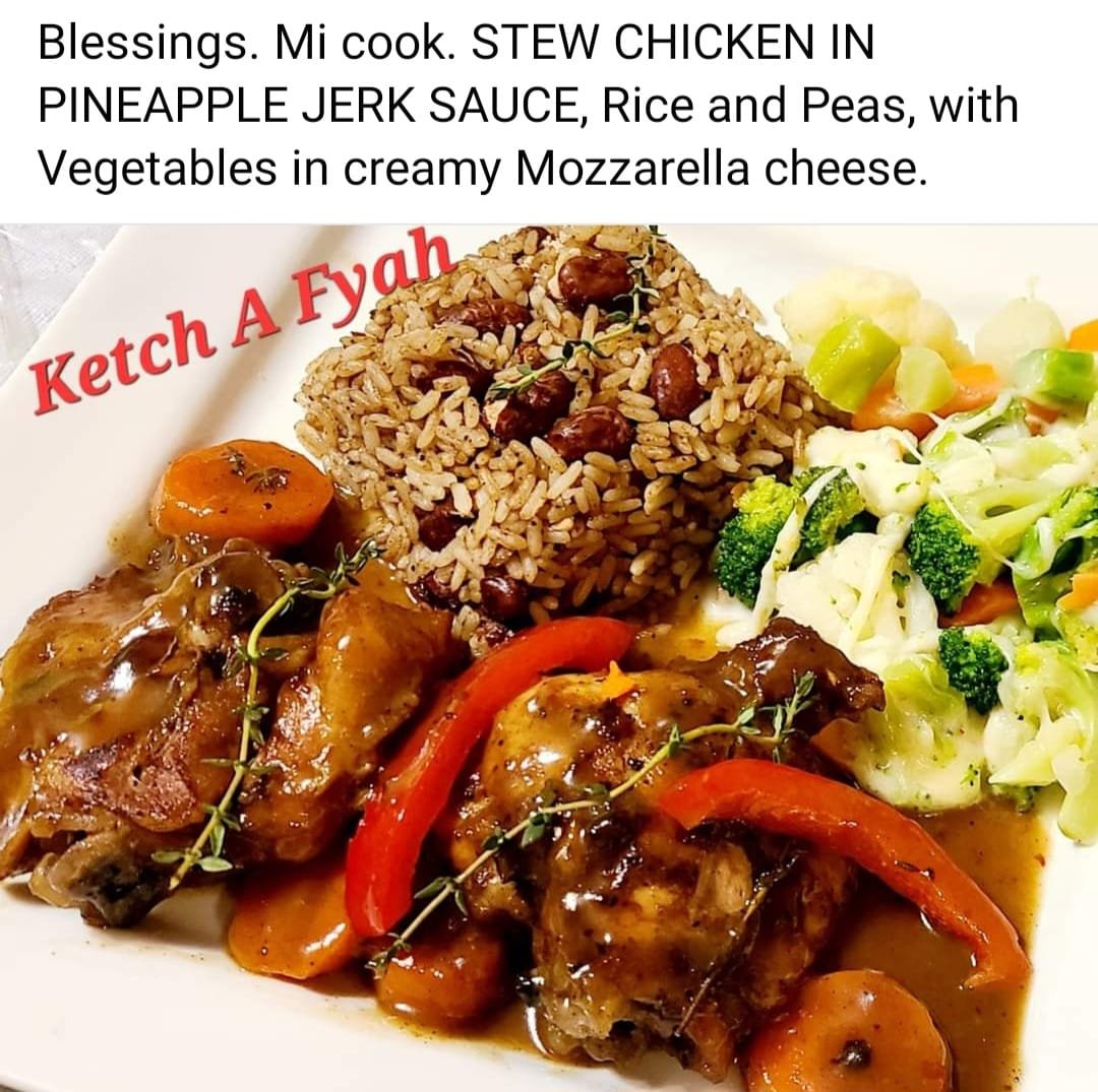 STEW CHICKEN IN PINEAPPLE JERK SAUCE